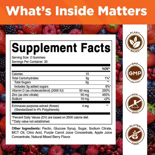Miniatura 2 de Vitamatic Gomitas de zinc de 50 mg - 60 gomitas veganas - Sin gluten - Paquete de 2