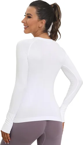 Miniatura 4 de MathCat Camisetas de Entrenamiento sin Costuras para Mujeres de Manga Larga para Yoga y Correr, Transpirables, con Agujeros para el Pulgar, Tops