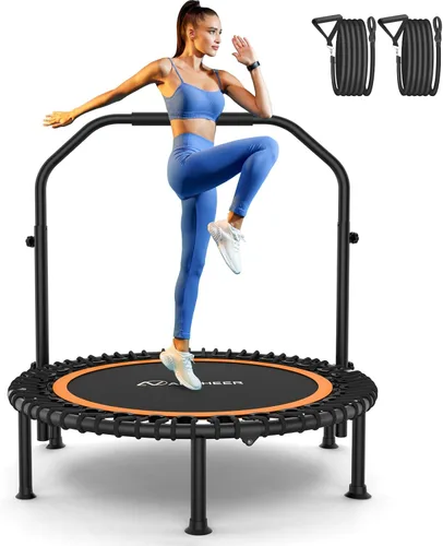 Miniatura 14 de ANCHEER - Trampolín de entrenamiento plegable de 40 pulgadas con cuerdas de resistencia y cuerdas elásticas mejoradas, manubrio ajustable de 4