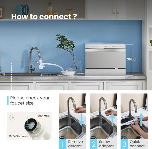 Miniatura 8 de Midea MDC22P2ASS - Lavavajillas de encimera, 6 ajustes de lugar y 6+2 ciclos de lavado, lavavajillas portátiles, lavavajillas Energy Star