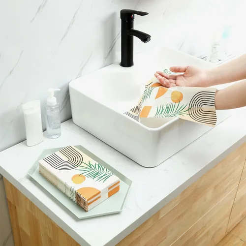 Miniatura 2 de Sinmoe Paquete de 100 toallas de mano de papel floral para baño, servilletas desechables para tocador, toallas de papel decorativas, servilletas