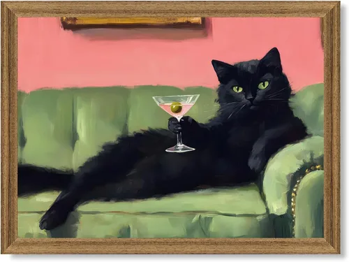 Miniatura 44 de Fantasy Artists Van Gogh - Lienzo decorativo para pared, diseño de gato negro con diseño de almendra y diseño de gato negro, pósteres de pintura al