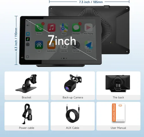 Miniatura 8 de Haudio Estéreo de coche con pantalla táctil HD de 7 pulgadas, CarPlay inalámbrico portátil y Android Auto, cámara de respaldo 1080P, GPS, control