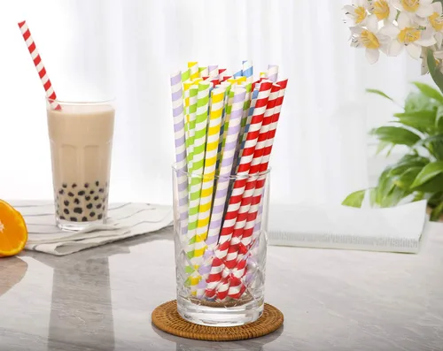 Miniatura 6 de Paquete de 100 popotes de papel extra anchos, batidos de papel Boba, pajitas biodegradables de 0.394 pulgadas de ancho para té de burbujas