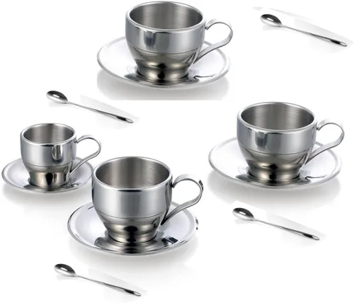 Jasni Taza de café de acero inoxidable, tazas de café expreso y grandes tazas de capuchino con cuchara y platillo, idea de regalo para los amantes