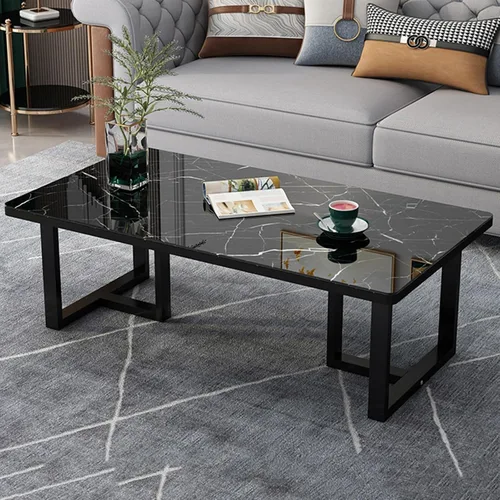 Miniatura 9 de Mesa auxiliar rectangular de mármol sintético, escritorio de vidrio templado y patas de metal, moderna mesa de té, mesa de té para sala de estar