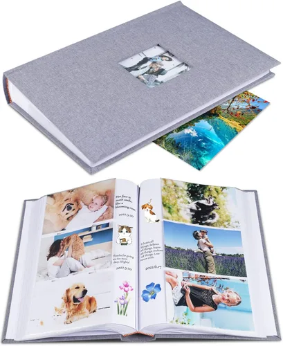Miniatura 9 de 1DOT2 Álbum de fotos de 4 x 6 con capacidad para 402 fotos con bolsillos deslizantes para notas, cubierta de lino, álbumes de fotos con espacio