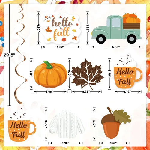 Miniatura 4 de 20 decoraciones colgantes de fiesta de otoño, decoraciones de fiesta de otoño de Hello Fall, recortes de camión de hojas de calabaza, adornos