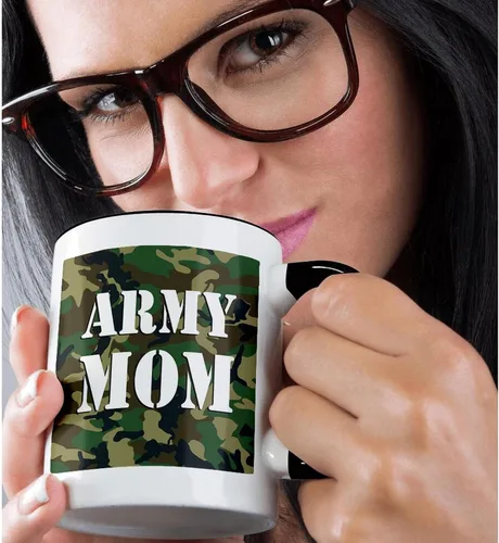 Miniatura 2 de 3dRose Taza negra de dos tonos camuflaje verde Army Mom de 11 oz