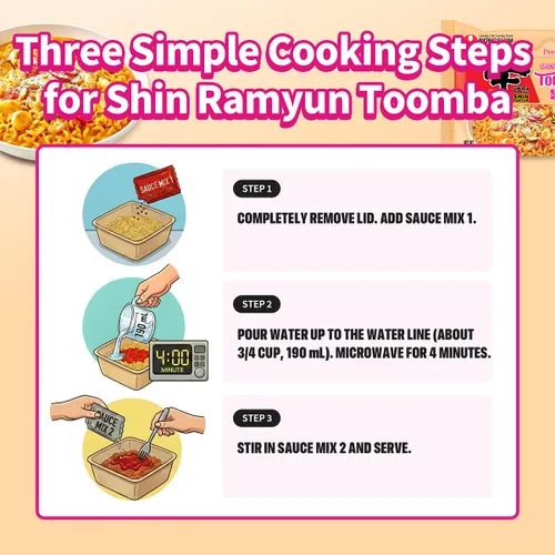 Miniatura 6 de Nongshim Shin Ramyun Toomba Cuenco cuadrado, fideos Ramyun instantáneos estilo salteado picante y cremoso con mezcla de salsa, 3.73 onzas