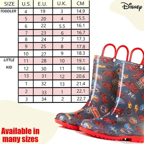 Miniatura 6 de Disney Cars Lightening McQueen - Botas de lluvia de PVC para niños asas fáciles de poner color negro para niños pequeños y pequeños