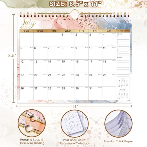 Miniatura 3 de Calendario 2026-2027 – Calendario de pared 2026-2027, de julio de 2026 a diciembre de 2027, 11 x 8.5 pulgadas, con papel grueso, fechas julianas