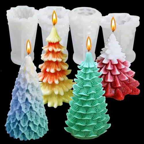 4 piezas moldes de silicona para árbol de Navidad, moldes de velas 3D para hacer velas, molde de resina epoxi de silicona en forma de árbol, molde