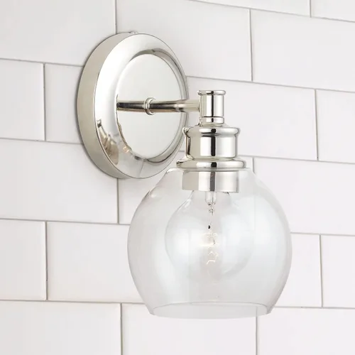Miniatura 5 de Capital Lighting 621111PN-426 - Lámpara de pared de cristal transparente de mediados de siglo, 1 luz de 100 vatios, 10 pulgadas de alto x 6 pulgadas