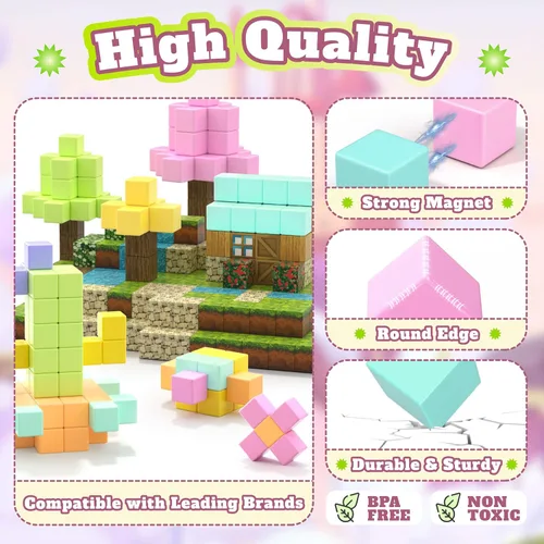 Miniatura 4 de Juego de 65 bloques magnéticos, bloques de construcción magnéticos de 1 pulgada con ojos de juguete y bolsa de almacenamiento para regalos de niños
