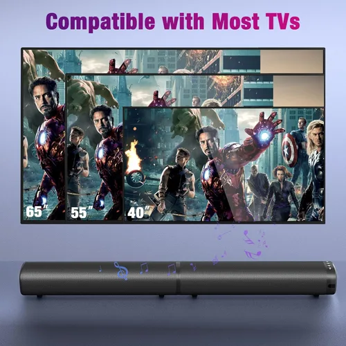 Miniatura 12 de Puriom Barra de sonido para Smart TV, barra de sonido de 100 W con conexión Bluetooth 5.3/ARC/Opt/AUX, barra de sonido desmontable 2 en 1, altavoz