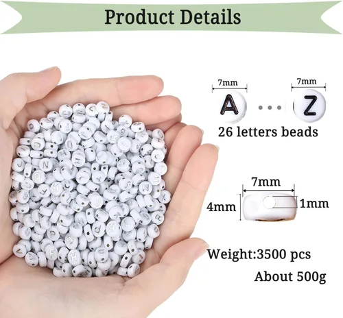 Miniatura 5 de DUQGUHO 3500 cuentas de letras acrílicas del alfabeto de la A a la Z, cuentas redondas blancas de 26 letras para hacer joyas, pulseras, accesorios