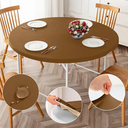 Miniatura 10 de ManMengJi Paquete de 2 manteles redondos ajustables color negro con bordes elásticos, impermeable, resistente a las manchas, para uso en exteriores