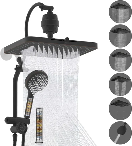 Miniatura 17 de Hibbent Combo de Cabezal de Ducha de Lluvia con Doble Filtro de 5 Chorros, Cabezal de Ducha de Alta Presión de 13'' con Ducha de Mano de 10 Modos