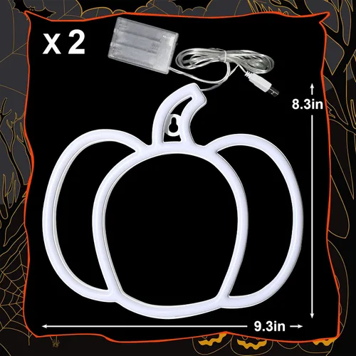 Miniatura 7 de Luces de neón de calabaza para decoración de Halloween, paquete de 2 lindas luces de Acción de Gracias naranja y verde para el hogar, funciona