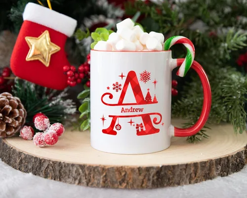 Miniatura 2 de Taza de café con inicial de decoración navideña con nombre, taza personalizada para mujeres y hombres, regalos con monograma, tazas de café