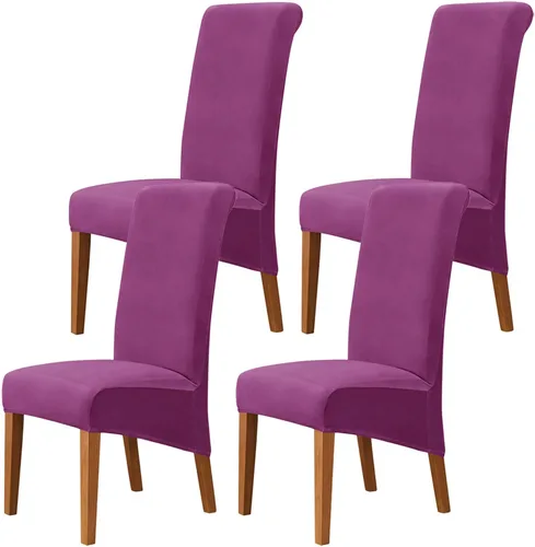 Miniatura 11 de Juego de 2 fundas de terciopelo para sillas de comedor, color beige, fundas elásticas para sillas de comedor y cocina, reutilizables, protector