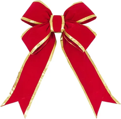 Miniatura 5 de Vickerman Lazo estructural de terciopelo rojo y dorado de 18 x 23 pulgadas para exteriores, lazo para interiores, lazo festivo, lazo grande