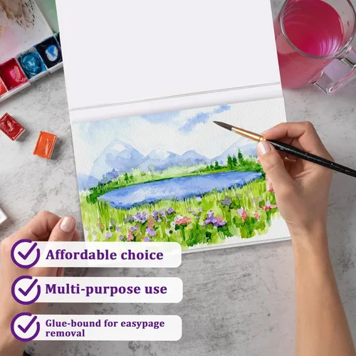 Miniatura 5 de Tlenpo Bloc de papel de acuarela, 8.5 x 5.5 pulgadas, 110 libras/230 gsm, 50 hojas, libro de papel de dibujo para pintura de artista, suministros