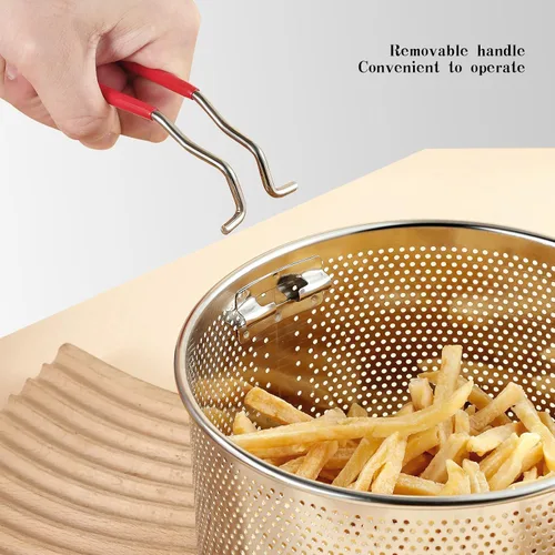 Miniatura 4 de Colador de acero inoxidable, colador de pasta de metal microperforado con gancho y mango extraíble, colador colador colador para cocina papas