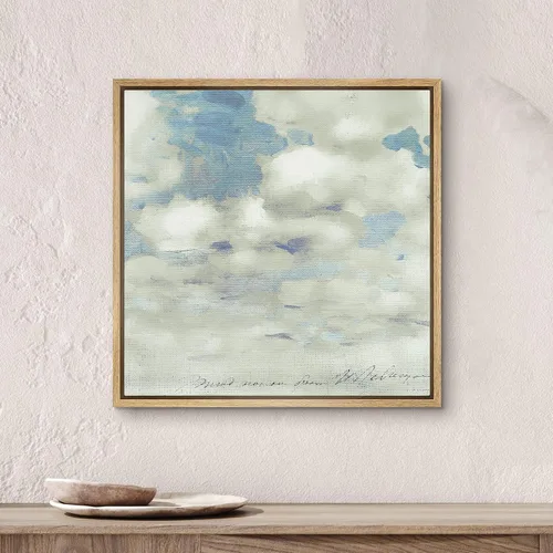 Miniatura 4 de SIGNWIN Lienzo enmarcado para pared, diseño retro de cielo azul y nube, paisaje, naturaleza, ilustraciones de área silvestre, bellas artes, casa
