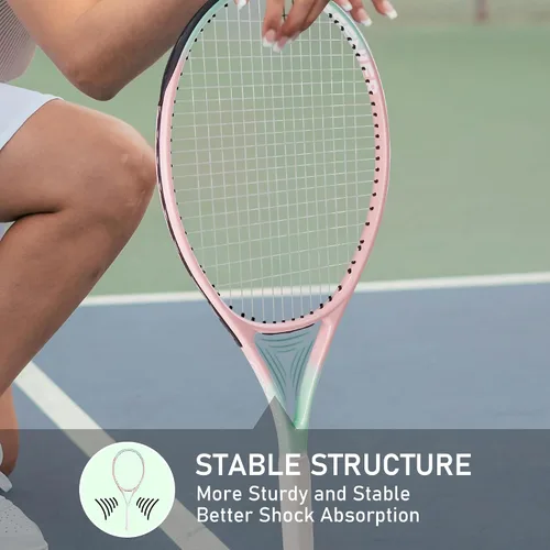 Miniatura 6 de OGEENIER Juego de 2 raquetas de tenis para adultos, 27 pulgadas preencordadas para principiantes, juego de raquetas de tenis de aluminio ligeras