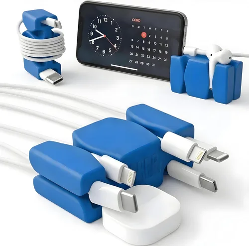 Miniatura 17 de CordBrick Soporte de cable ponderado de silicona y acero para mesita de noche. Organizador de cargador de teléfono de viaje. Accesorio útil