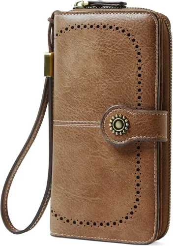 Miniatura 20 de TFKGS Billetera para mujer con bloqueo RFID de cuero, gran capacidad, porta tarjetas, cartera tipo embrague para teléfono, bolso largo de viaje