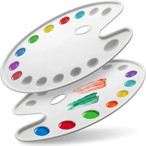 Miniatura 10 de DUGATO Paletas de Pintura Rectangulares Grandes (Paquete de 2, 13.8x9 pulgadas) - 3 Bandejas de Mezcla de Plástico XL Well para Acrílico, Óleo