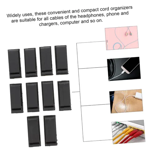 Miniatura 2 de Hemobllo Ganize Your Desk - 10 clips organizadores de cables autoadhesivos para auriculares, cables de cargador de teléfono