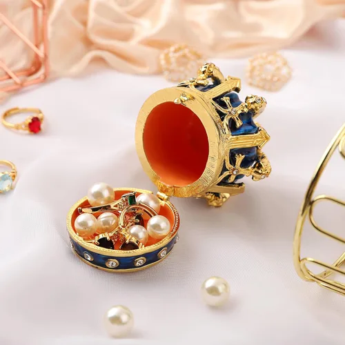 Miniatura 6 de QIFU Pintado a mano esmaltado estilo corona azul decorativo con bisagras joyería baratija caja regalo único para decoración del hogar