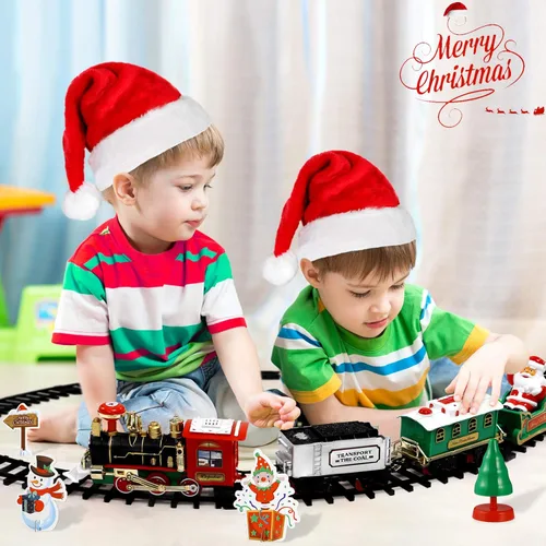 Miniatura 7 de Toyvian Juego de tren de Navidad Festivo Modelo de tren con pilas Mini luces y sonido, kits ferroviarios Motor de locomotora de vapor, luces
