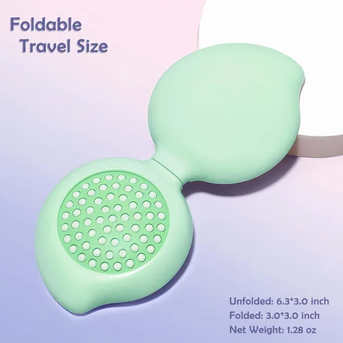 Miniatura 4 de Cepillo de pelo con espejo, juego de espejo compacto y mini cepillo de pelo, cepillo plegable para mujer, regalos para mujer, verde