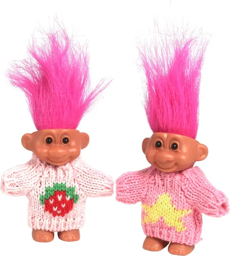 Miniatura 7 de 2 PIEZAS Muñecos Retro Lucky Troll con Suéteres Tejidos a Mano - Coloridos, Adorables, Ideales para Colecciones, Proyectos Escolares, Manualidades
