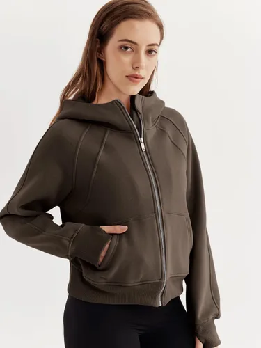 Miniatura 2 de WYNNQUE Sudaderas cortas con capucha y cremallera para mujer, sudadera con cremallera completa, suéter de invierno con bolsillo