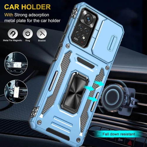 Miniatura 6 de Wefor XiaoMi RedMi Note 11 (4G) - Funda con cubierta para cámara deslizante, soporte de anillo magnético de 360° mejorado grado militar a prueba