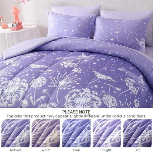 Miniatura 33 de Dinjoy Juego de edredón para niñas, tamaño individual, colorido, azul, rosa, morado, arcoíris, juego de ropa de cama de 6 piezas en una bolsa