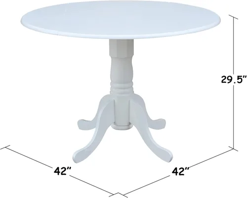 Miniatura 3 de IC International Concepts, mesa de comedor redonda de 42" con pedestal y dos alas plegables, madera maciza, Parawood resistente, color blanco