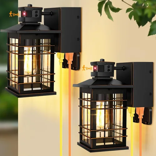 Miniatura 16 de Lámpara exterior con sensor de movimiento para montaje en pared, de bronce aceitado del anochecer al amanecer, impermeable, con base E26, linterna