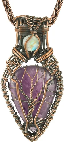 Miniatura 20 de Impresionante collar con colgante de árbol de la vida de cobre con piedras preciosas hechas a mano y cadena de 20 pulgadas, perfecto