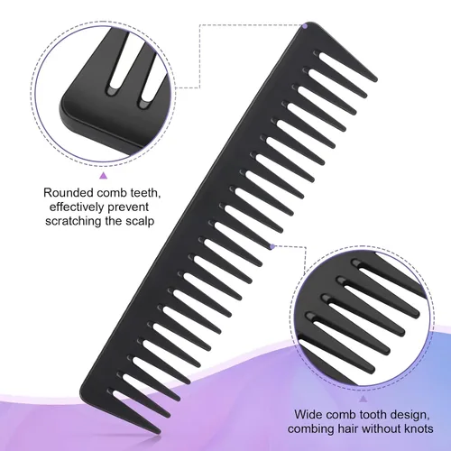 Miniatura 6 de Juego de 4 peines de pelo para peinar, cepillo de cerdas para el cabello, peine de cola de rata y peine de dientes anchos para mujeres, niñas y Negro