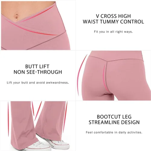 Miniatura 48 de HEGALY Pantalones de yoga acampanados para mujer, leggings cruzados, suaves, de cintura alta, pantalones casuales de entrenamiento con corte de bota
