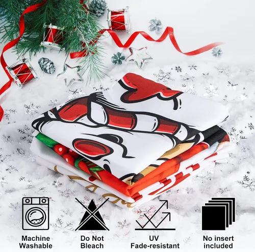 Miniatura 4 de Lanpn Juego de 4 fundas de almohada decorativas de invierno para exteriores de 26 x 26 pulgadas, impermeables, gnomo de muñeco de nieve rojo