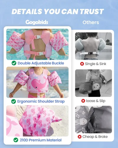 Miniatura 8 de Gogokids 2-in-1 Toddler Swim Vest Pool Floaties for Kids[CPC Certified & Remove Crotch Strap]Puddle Float Jumper 24-66 Pounds, Toddler Arm Floaties