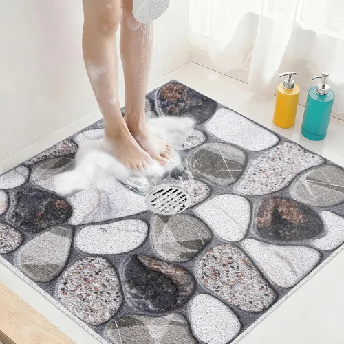 Miniatura 10 de Tapete de ducha cuadrado antideslizante: 24 x 24 pulgadas, extra grande, con orificio de drenaje en el medio, tapetes de ducha antideslizantes